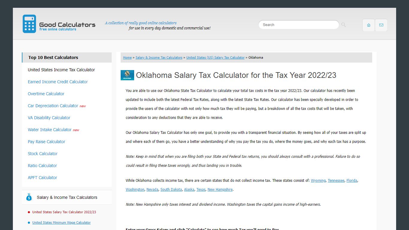 Oklahoma State Tax Calculator - Good Calculators