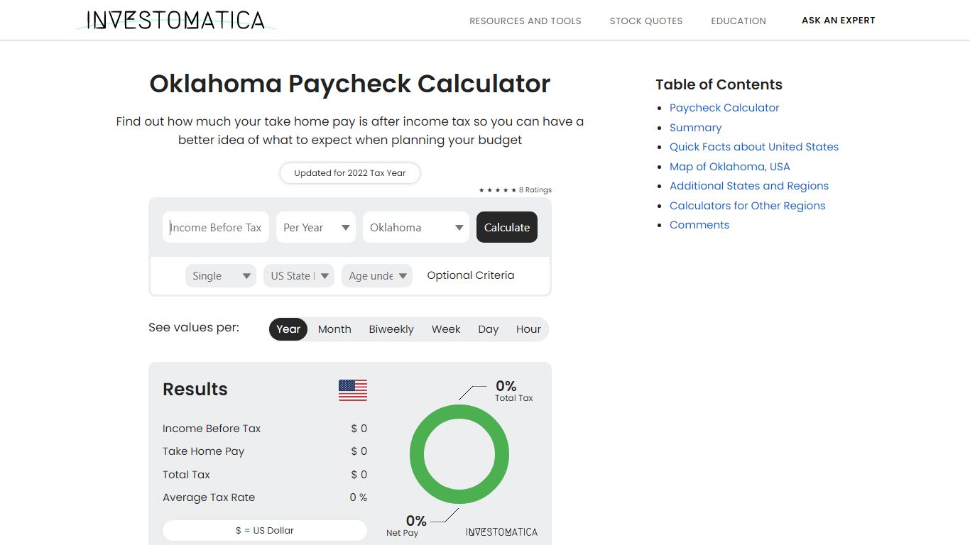 Oklahoma Paycheck Calculator 2022 with Income Tax Brackets